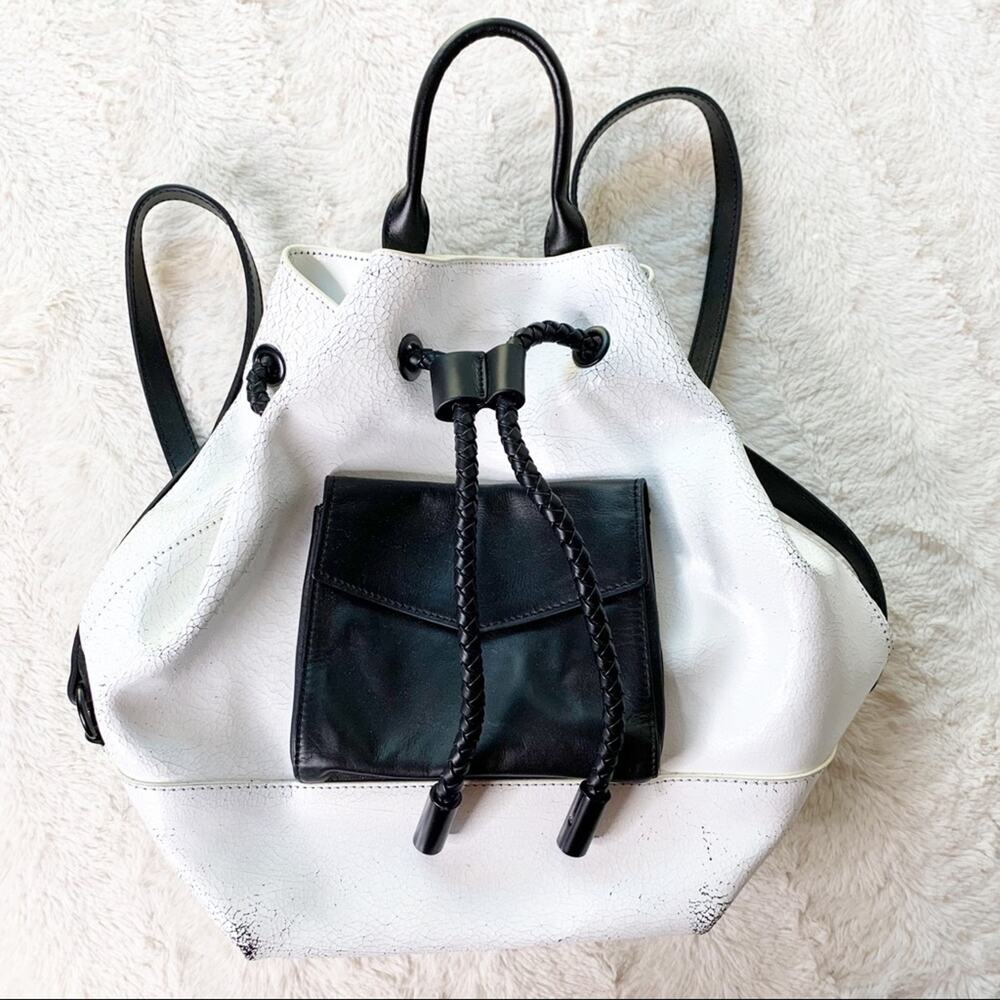 L.A.M.B. Gracie white‎ and black crackle leather backpack